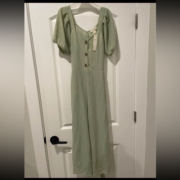 Monteau mint green polka dot jumpsuit romper💚 size L - Picture 2 of 7